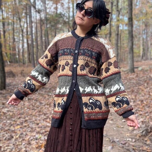 *RARE* VTG 80s 'Concept Knitwear' quirky autumnal wool cardigan! π 𦑠π¦ π - Picture 11 of 11